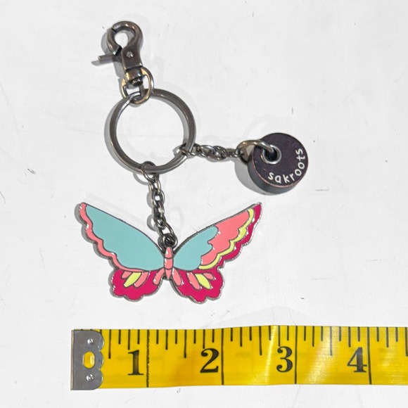 Sakroots Butterfly Clip Bag Charm Keyring Pink Blue Yellow Silver Tone - Picture 3 of 3